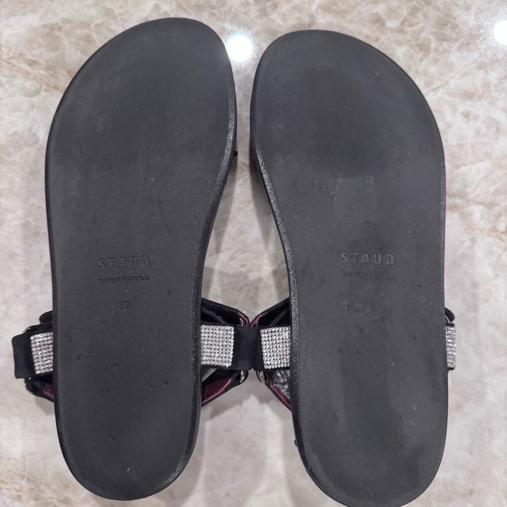 STAUD Black Flat rhinestone Sandals with Velcro closures size 39 - Picture 11 of 14